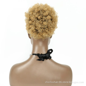 Wholesale Ombre Short Kinky Curly Afro Curly Hair Bun Drawstring 2Combs Puff Chignon Ponytail Hair Extension For Black Women
